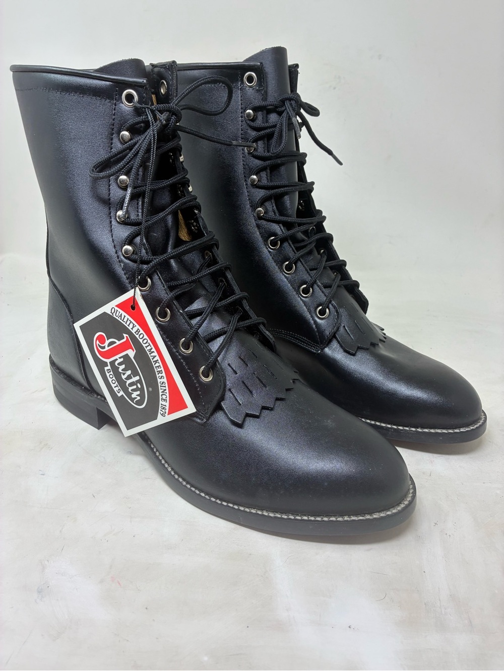 Justin Boots Black Lace-Up Kiltie Ankle Boots